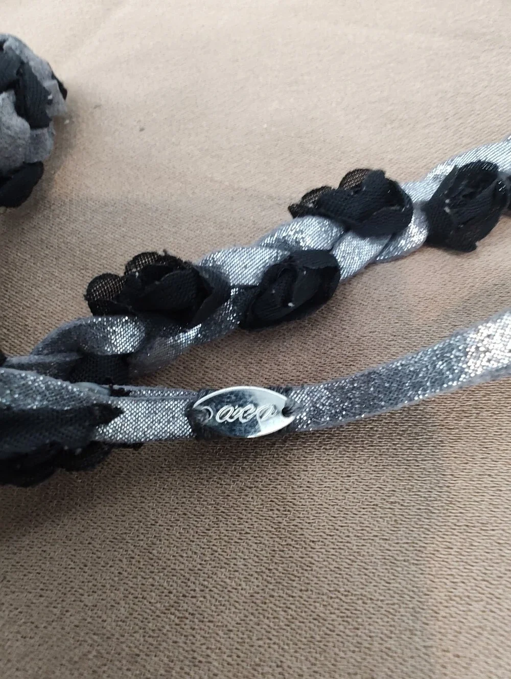 American Eagle Outfitters Black and Silver Braided Ribbon Headband